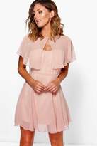 Thumbnail for your product : boohoo Chiffon Bandeau Skater Dress With Cape