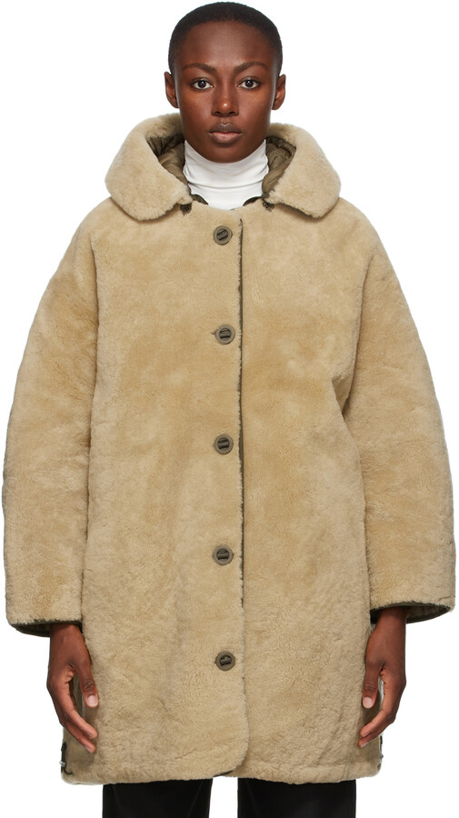 Army by Yves Salomon Yves Salomon - Army Reversible Beige Shearling Coat -  ShopStyle