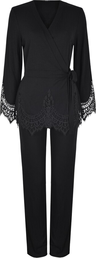 Oh!Zuza Night&Day Opera Long Wrap Pajama Set With Lace – Black