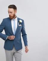 Thumbnail for your product : ASOS Design Wedding Skinny Blazer In Blue Wool Mix Mini Check