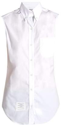 Thom Browne Sleeveless Button Down Collar Cotton Poplin Shirt - Womens - White