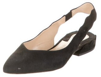 Chloé Suede Scalloped Accent Slingback Flats Black