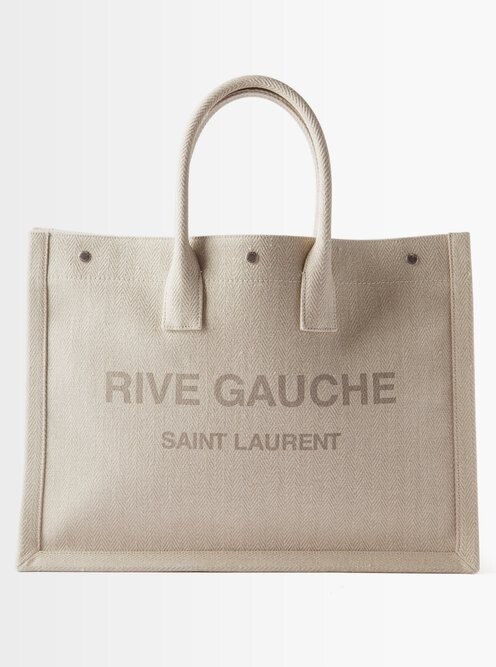 Saint Laurent Rive Gauche Logo-print Herringbone-twill Tote Bag - ShopStyle