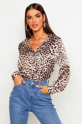 boohoo Silky Leopard Print Shirt