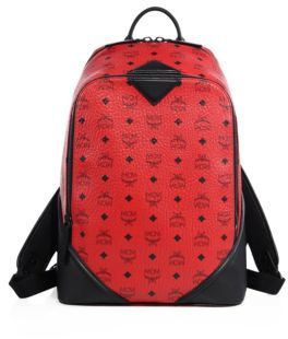MCM Leather Trimmed Canvas Backpack