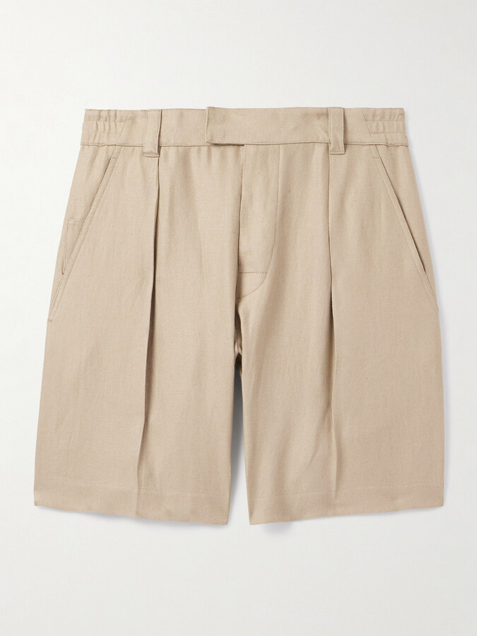 Loro Piana Reinga Wide-Leg Pleated Linen-Twill Bermuda Shorts