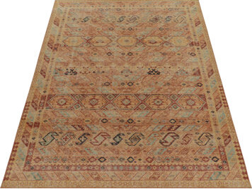Rug & Kilim’S Distressed Rug In Rust Red And Blue Tribal Patterns