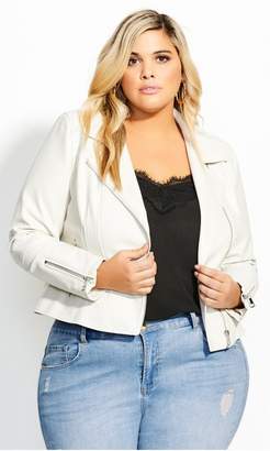 City Chic Faux Fur Collar Jacket - ivory