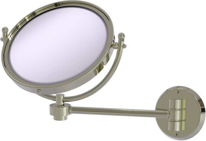 8 in. W x 10 in. H Small Large Round Tri Fold Metal Framed Magnifying Wall Bathroom Vanity Mirror in Polished Nickel