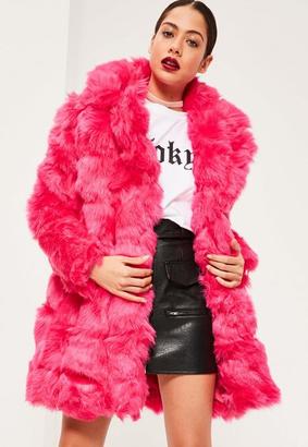 Missguided Hot Pink Bubble Faux Fur Coat