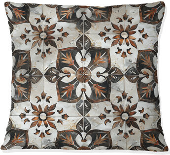 Brown White Mosaic Bliss IV - Traditional Throw Pillow