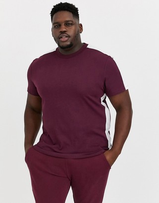 ASOS DESIGN Plus t-shirt with side panel stripe in burgundy
