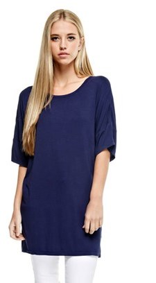 B-Sharp Collection Women's Solid Tanboocel Bamboo Tunic Short Sleeve Round Neck.