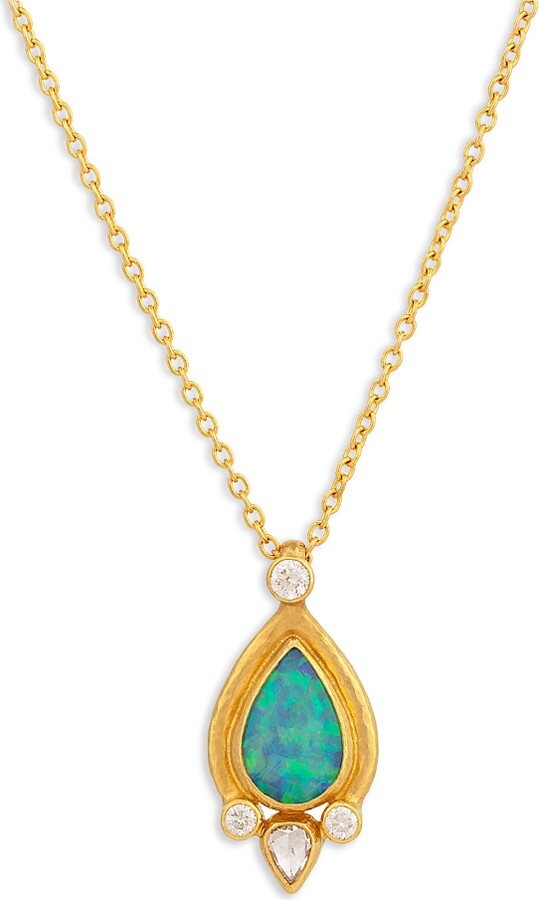 Gurhan 24K Yellow Gold Muse Opal & Diamond Pendant Necklace, 16-18