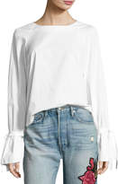 Thumbnail for your product : Frame Voluminous Tie-Cuff Poplin Blouse, White