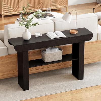 55-Inch Farmhouse Console Table,3-Tier Rustic Entryway Table With Storage,Rectangular Sofa Table Behind The Couch For Living Room, Hallway, Entrance