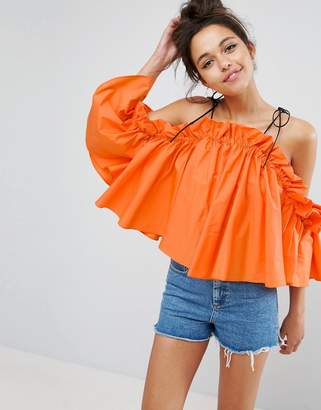 ASOS Premium Structured Cotton Cold Shoulder Top With Contrast Strap