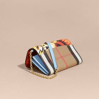 Burberry House Check and Peony Rose Print Wallet with Chain
