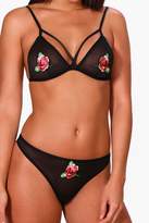 Thumbnail for your product : boohoo Amelia Flower Embroidery Bralet & Thong Set