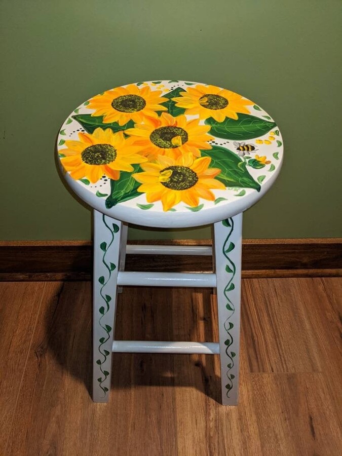 Etsy Sunflower & Bumble Bee Hand Painted Bar Or Counter Stools