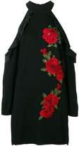 Philipp Plein cold shoulder rose embroidered dress