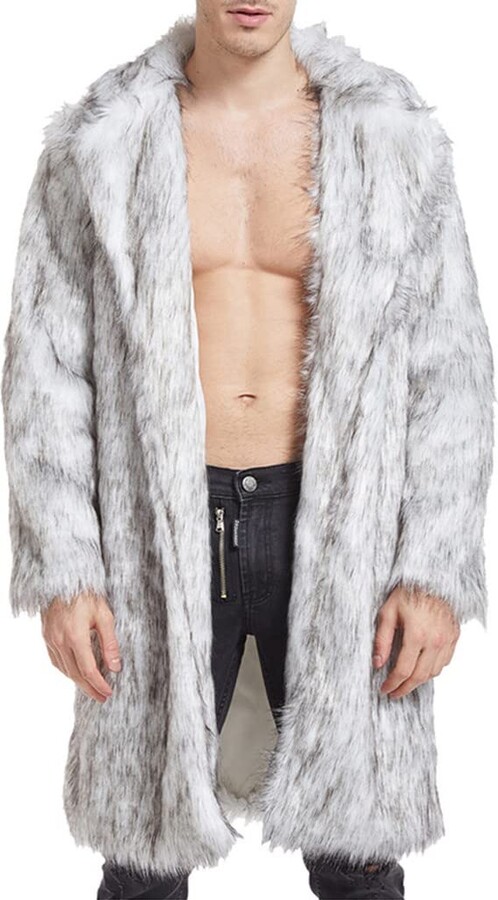 KaloryWee Summer Men's Winter Coat Luxury Faux Fur Coats Long Thicken  Overcoat Turn Collar Fluffy Cardigan Jackets Warm Lapel Parka Outerwear -  ShopStyle