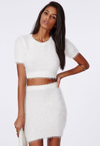 Thumbnail for your product : Missguided Fluffy Knit Cropped Jumper Cream