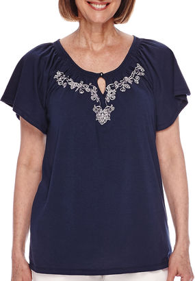 Sag Harbor Baby Blues Short-Sleeve Embroidery Top