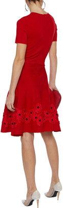 Oscar de la Renta Fluted Floral-appliqued Wool Dress