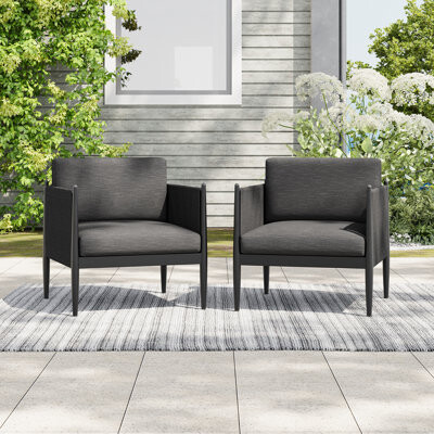 Latitude Run Dawson Outdoor Patio 2 Pcs Black Aluminum Club Chair
