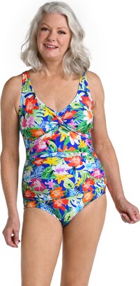 Maxine Of Hollywood V-Neck Twist Front Shirred One Piece Swimsuit