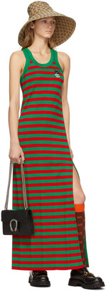 Gucci Green & Red Striped Cat Patch Dress
