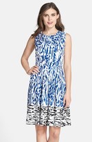 Thumbnail for your product : Ellen Tracy Border Print Twill Fit & Flare Dress