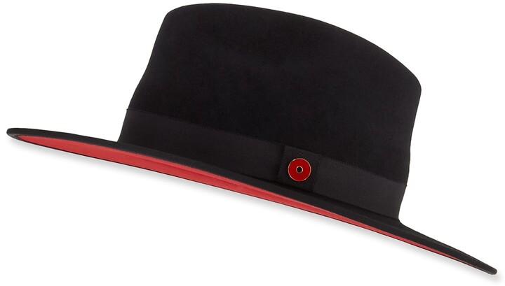 Keith James Queen Red-Brim Wool Fedora Hat, Black - ShopStyle