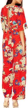 Quiz Red Floral Print Flute Sleeve Top