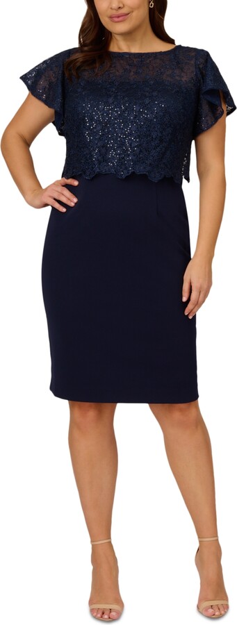 Adrianna Papell Plus Size Embellished Lace-Overlay Dress - ShopStyle