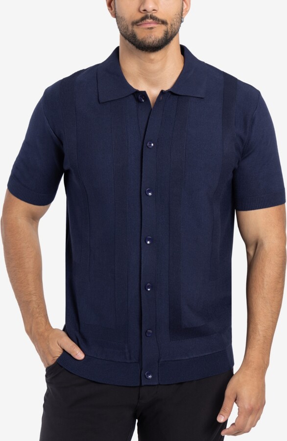 Spring+Mercer Spring + Mercer Men's Classic Ribbed Texture Polo Sweater