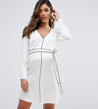 ASOS Maternity Satin Piped Belted Shirt Dress