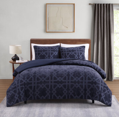 Design Studio Blair Geo Navy Blue 3-Piece Soft Chenille Jacquard Comforter Set