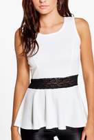 Thumbnail for your product : boohoo Poppy Lace Detail Peplum Top
