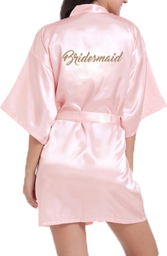 WPFING Bridal Party Dressing Gowns for Bridesmaids Silk Robe Pink/XX