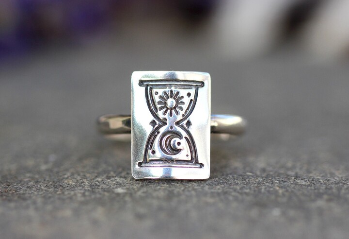 Etsy Silver Moon Ring Celestial Hourglass Witch Sterling Crescent Sun Rings Jewelry