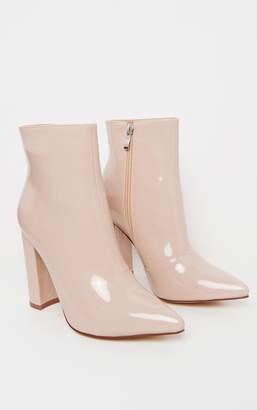 PrettyLittleThing Nude High Block Heel Point Ankle Boot