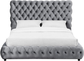 A&J Homes Studio 1Pc Contemporary Upholstered Queen Bed Tufted Headboard And Footboard Bedroom Furniture Gray