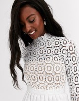 Thumbnail for your product : Little Mistress Tall midi length 3/4 sleeve lace dress in white