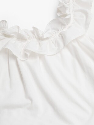 MANGO Frill Neck Cotton Midi Dress, Off White