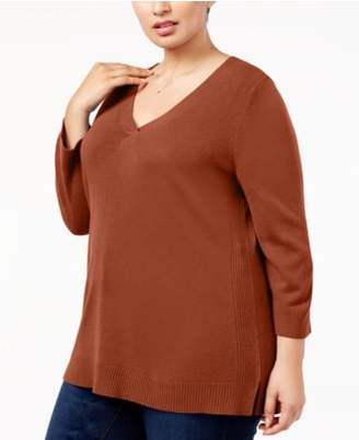 Karen Scott Plus Size Luxsoft V-Neck Sweater, Created for Macy's