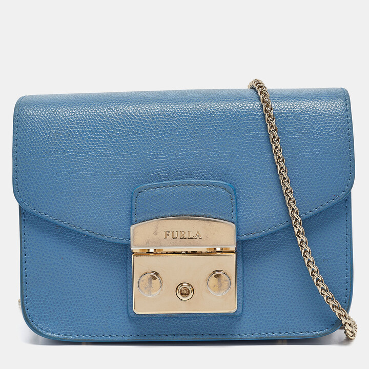 Furla Blue Leather Mini Metropolis Crossbody Bag