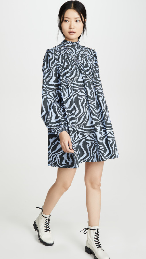 ganni printed poplin dress
