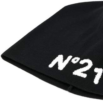 No.21 logo intarsia virgin wool beanie
